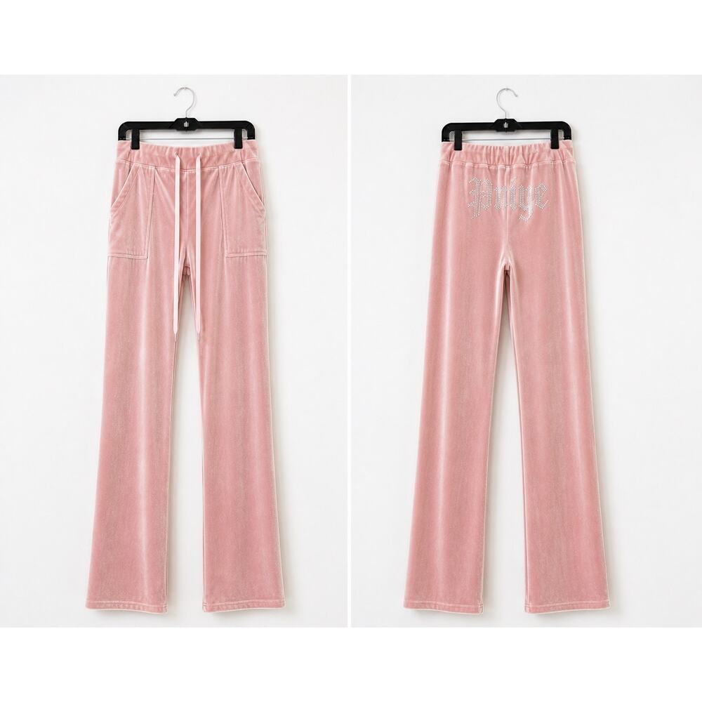 Aniye By Pink Velour Straight Leg Pants Prive  Logo Y2K Lounge Size 42/US6